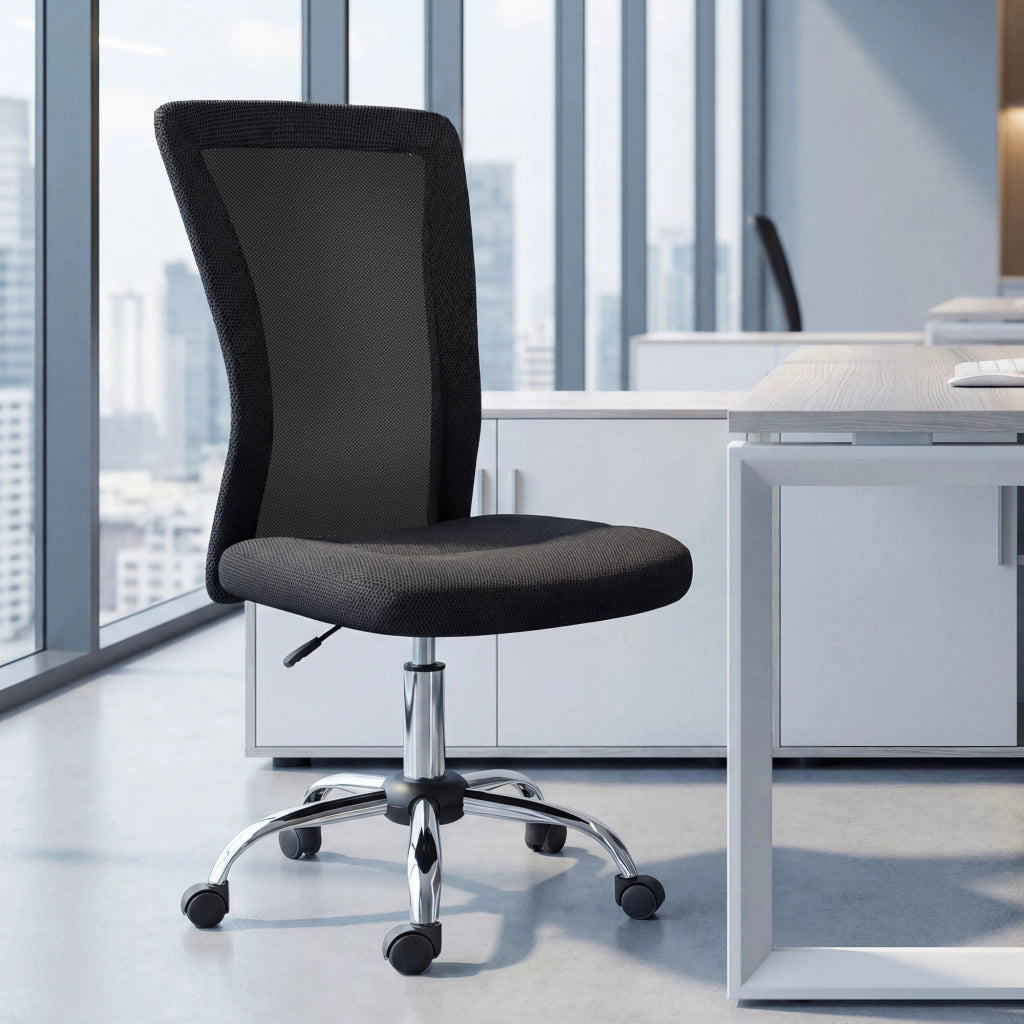 Sedia da ufficio girevole senza braccioli in rete ¨C zephmum ¨C nero 43x58x90-100 cm