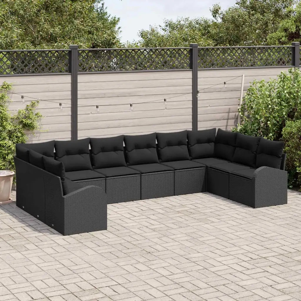 Set di divani con cuscino 10 pcs Nero Polyrattan