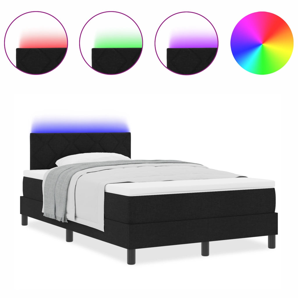 Letto con Rete a Molla con Materasso & Luce LED Nera 120x200 cm Tessuto