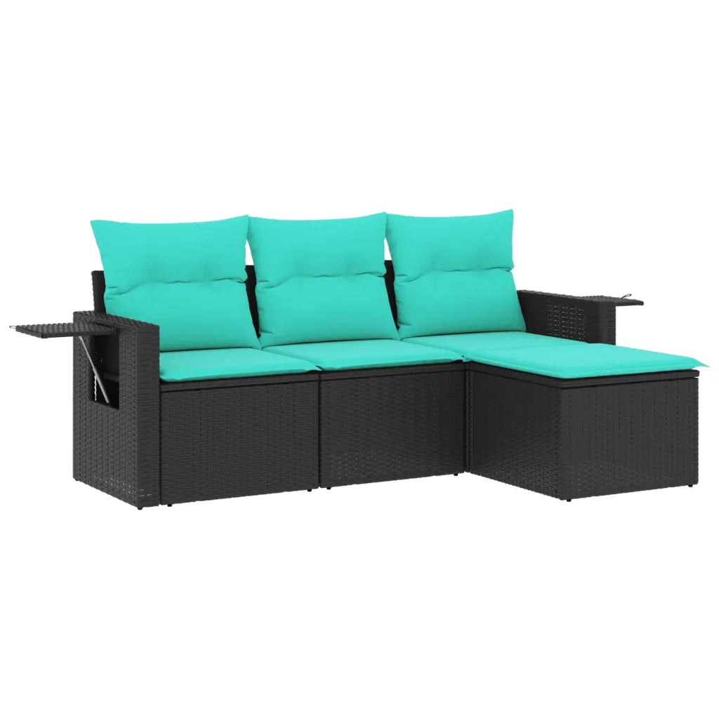Set Divani da Giardino 4 pz con Cuscini Nero in Polyrattan 3220066