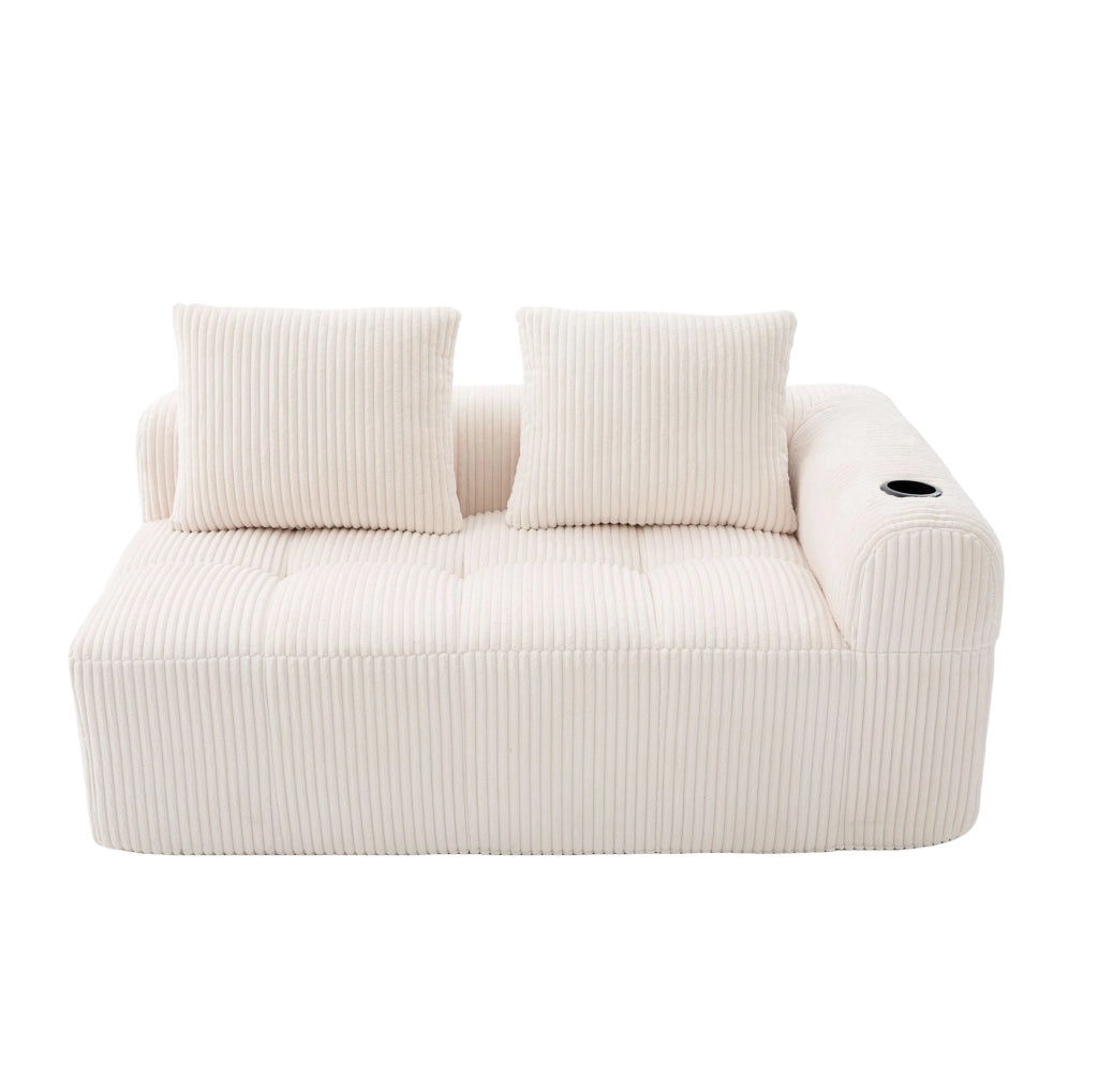 Divano a 2 posti in tessuto a coste beige con tasche laterali e portabicchieri 158 x 93 x 61 cm