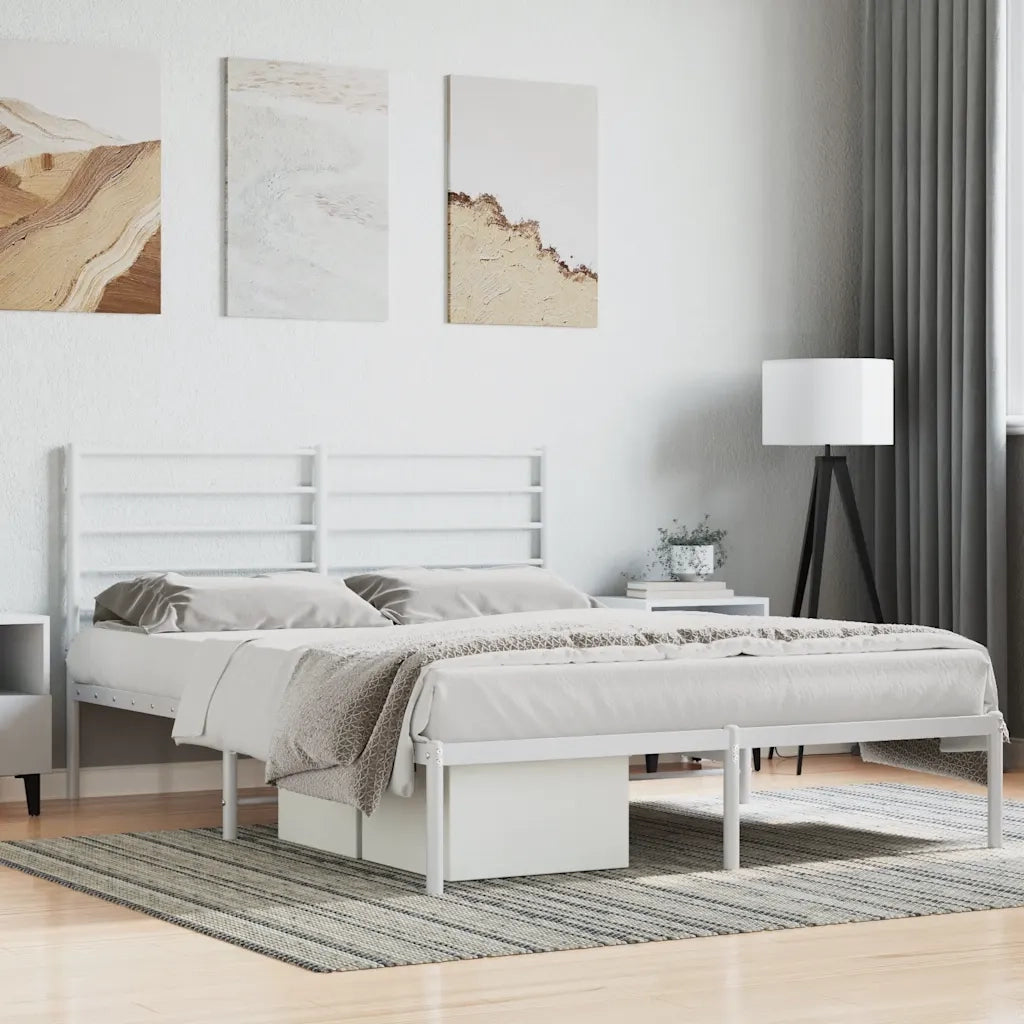 Letto matrimoniale | Letto per adulti | Giroletto con Testiera in Metallo Bianco 120x200 cm