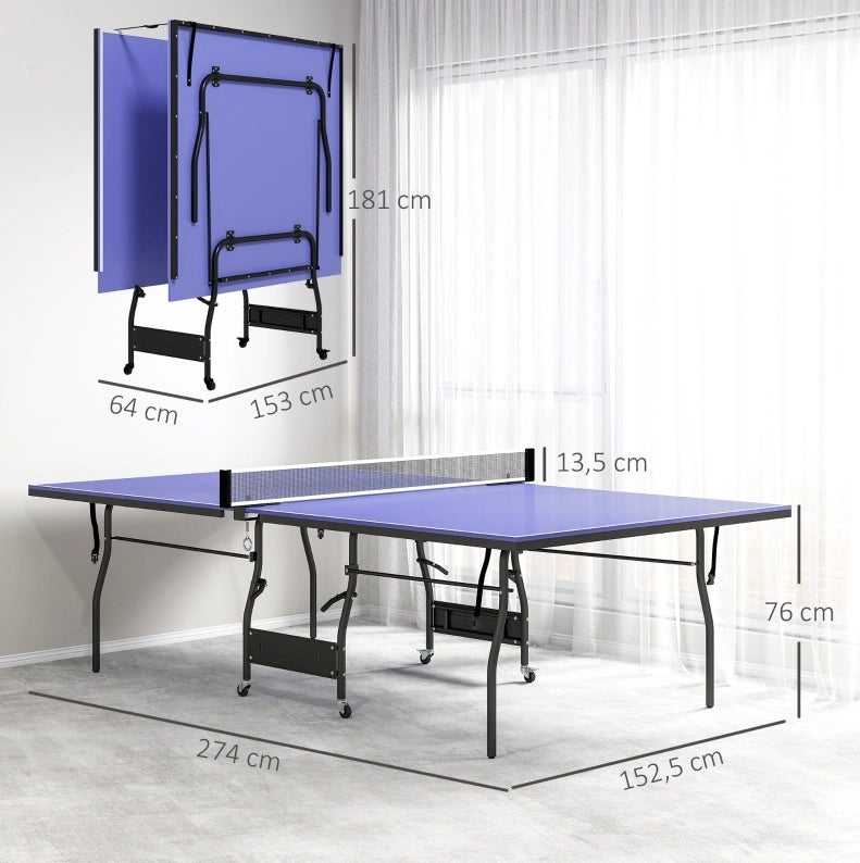 Tavolo da tennistavolo pieghevole blu con rete e accessori