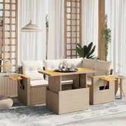 Set Divano da Giardino 5 pz con Cuscini Beige in Polyrattan