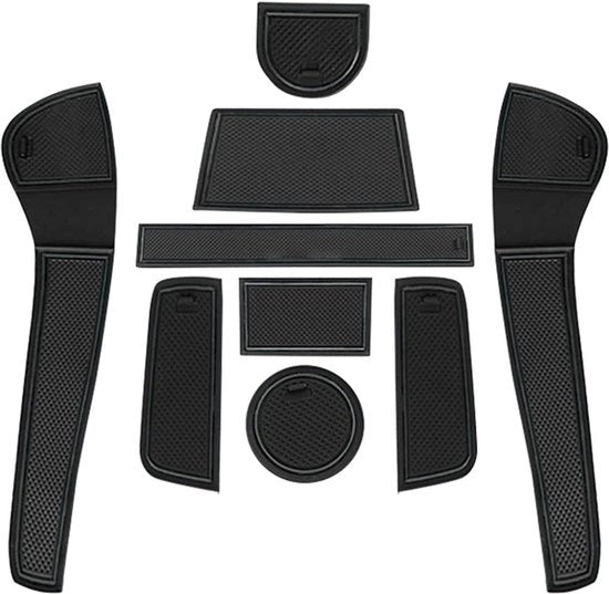 Matte antiscivolo per console centrale in gomma per VW UP, Seat MII, Skoda Citigo 2013-2023, 2024, contenitore da caffè, cassetto, porta bottiglie, 9 pezzi, nero.