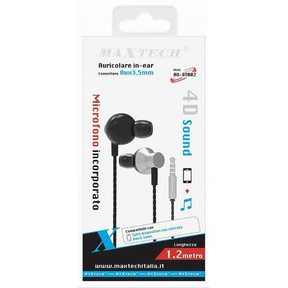 Trade Shop - Auricolare In-ear Cuffie Con Filo 1.2mt Aux3.5mm Con Microfono 4d Sound Au-8t002 -