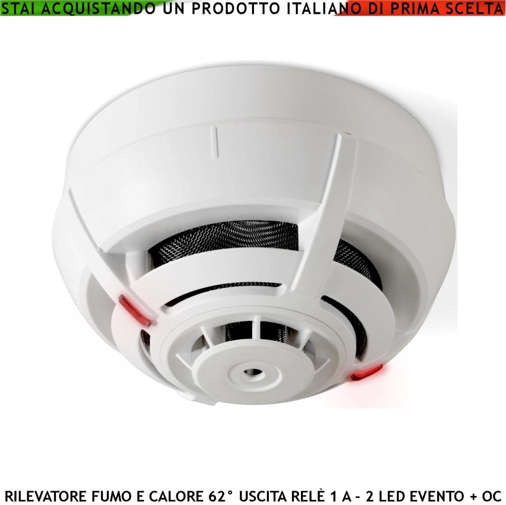 RILEVATORE DI FUMO E TEMPERATURA ANTINCENDIO MULTICRITERIO 2 LED USCITA RELÈ E USCITA OC 14 MA SEGNALAZIONE REMOTA