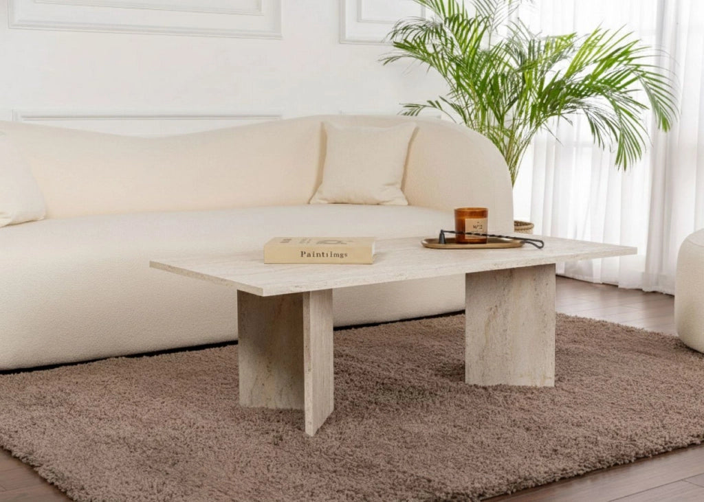 Turate, Tavolino da Salotto Forma Rettangolare, 119x60x40h cm Bianco Marmo