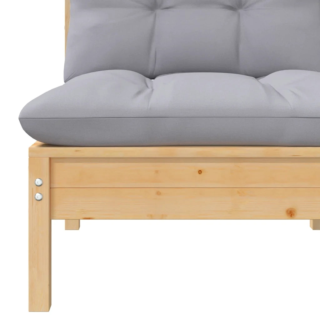 Set Divani da Giardino 3 pz con Cuscini Grigio Massello di Pino