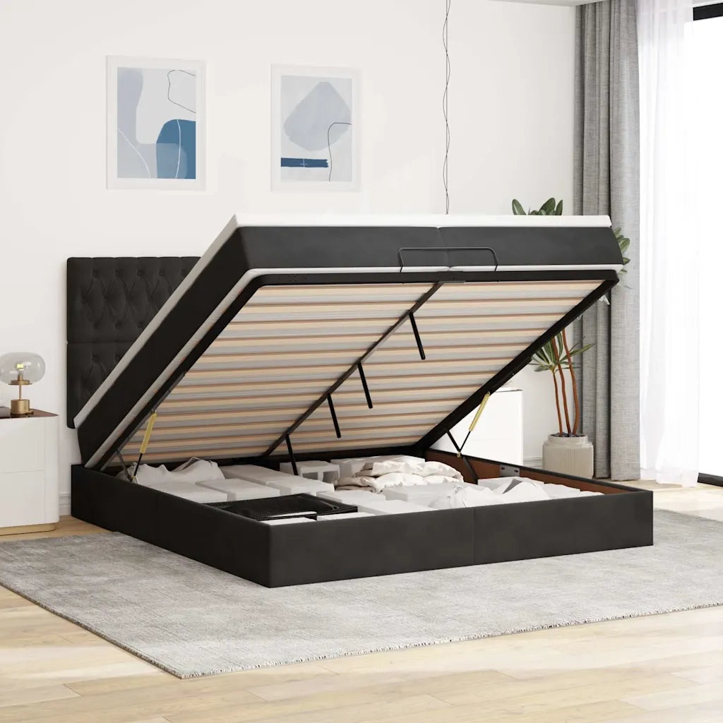 Struttura Letto Pouf con Materassi Nero 200x200 cm Velluto 3313567