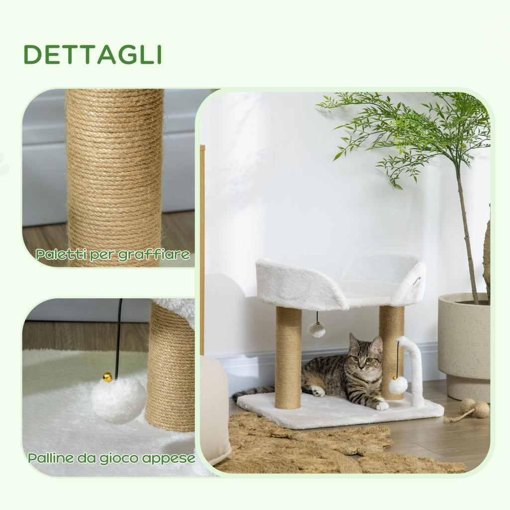 Tiragraffi Torre per Gatti con Palline Giocattolo ¨C zephmum ¨C Giallo e Bianco 48x38x42 cm