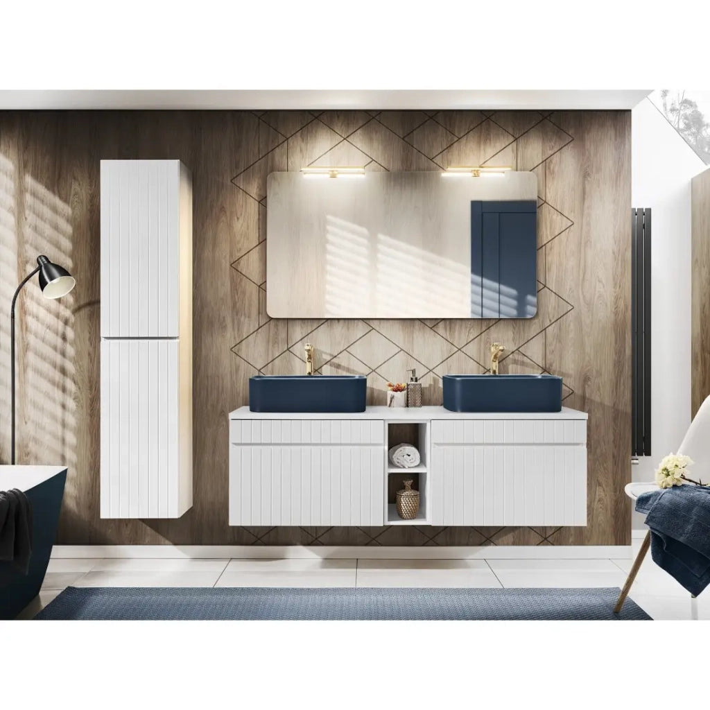 Colonna da bagno ICON 160 cm – Bianco alpino opaco – 2 porte – Stile moderno sospeso