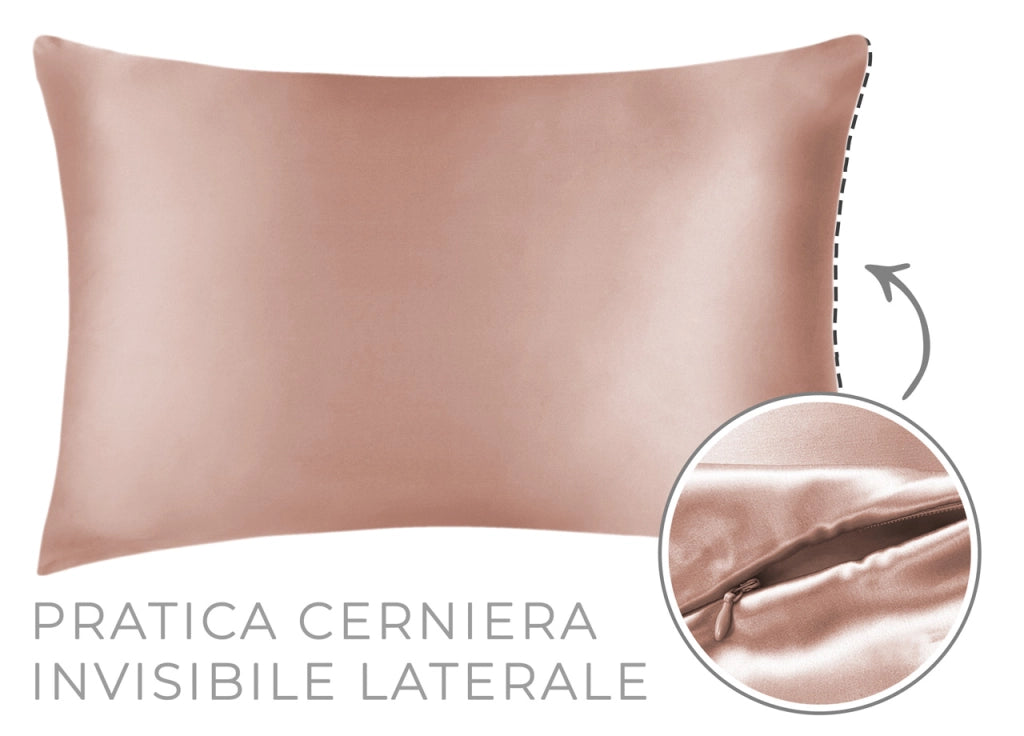 Federa Guanciale Cuscino Letto 100% Seta Chiusura Zip In Tinta Unita - Federa - Rosa