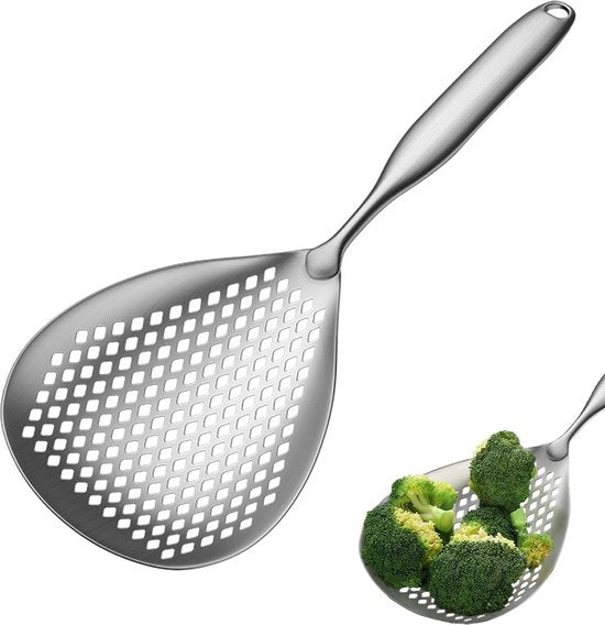 Filter lepel in acciaio inossidabile, schiumastra, forchetta a canaletto, setaccio, forchetta in acciaio inossidabile, adatto per stufati, pentole bollenti, piatti caldi, cibi fritti