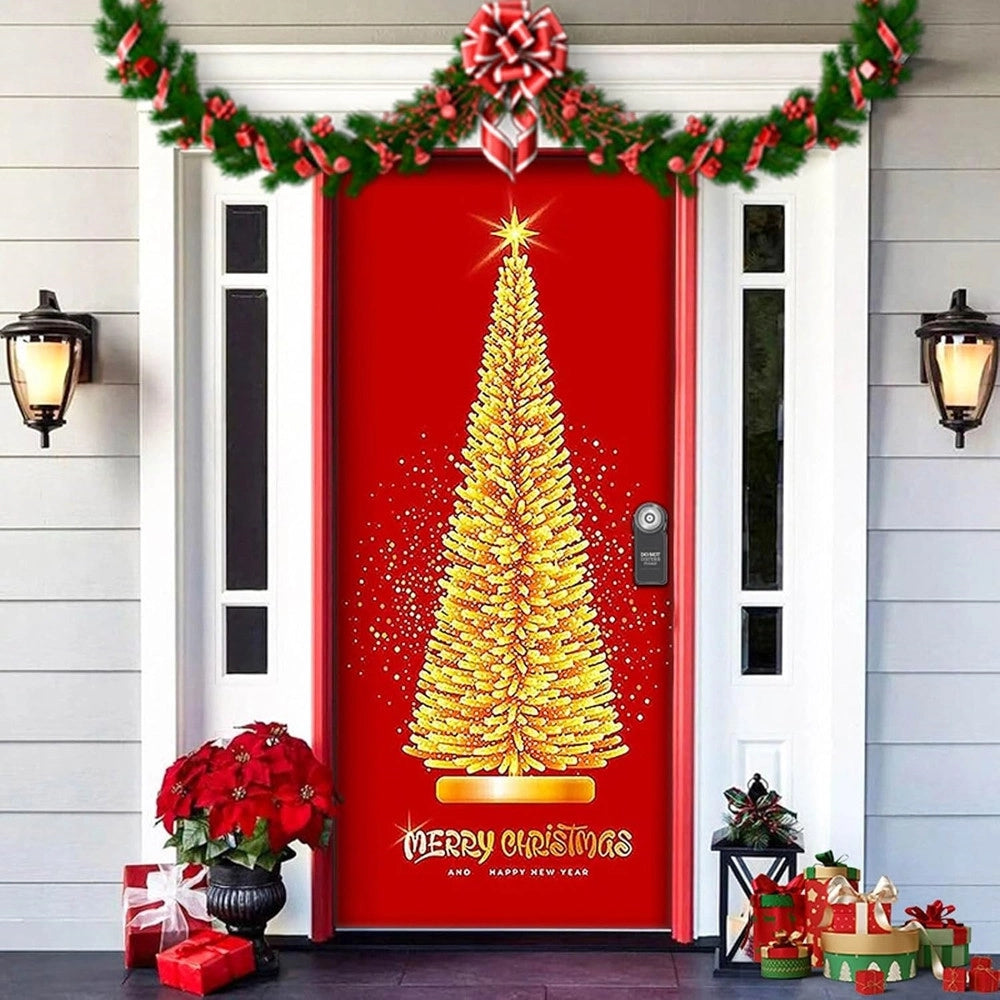 Trade Shop - Copri Porta Natalizio Con Elastico Decorazioni Sfondi Addobbi Natale 90x210 Cm -