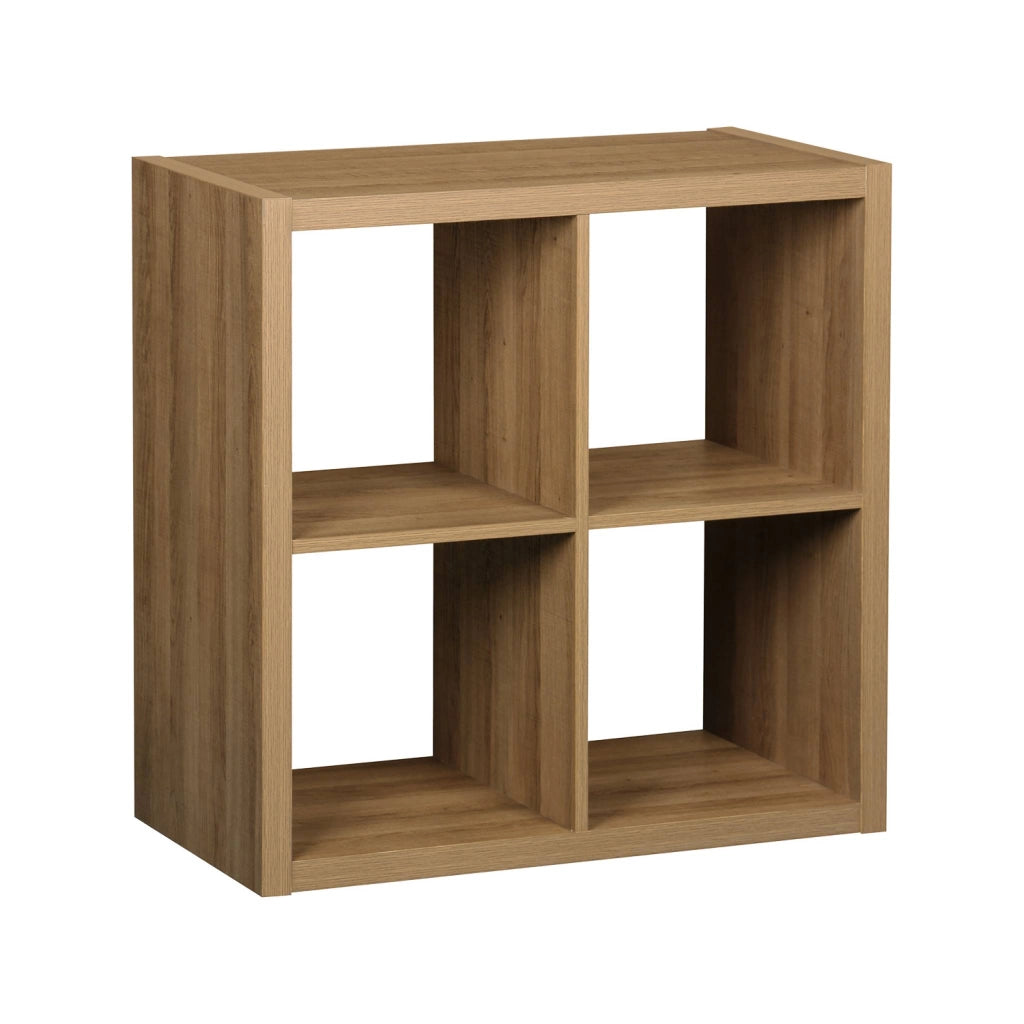 Libreria cubica, 2 livelli, 4 vani, effetto legno miele