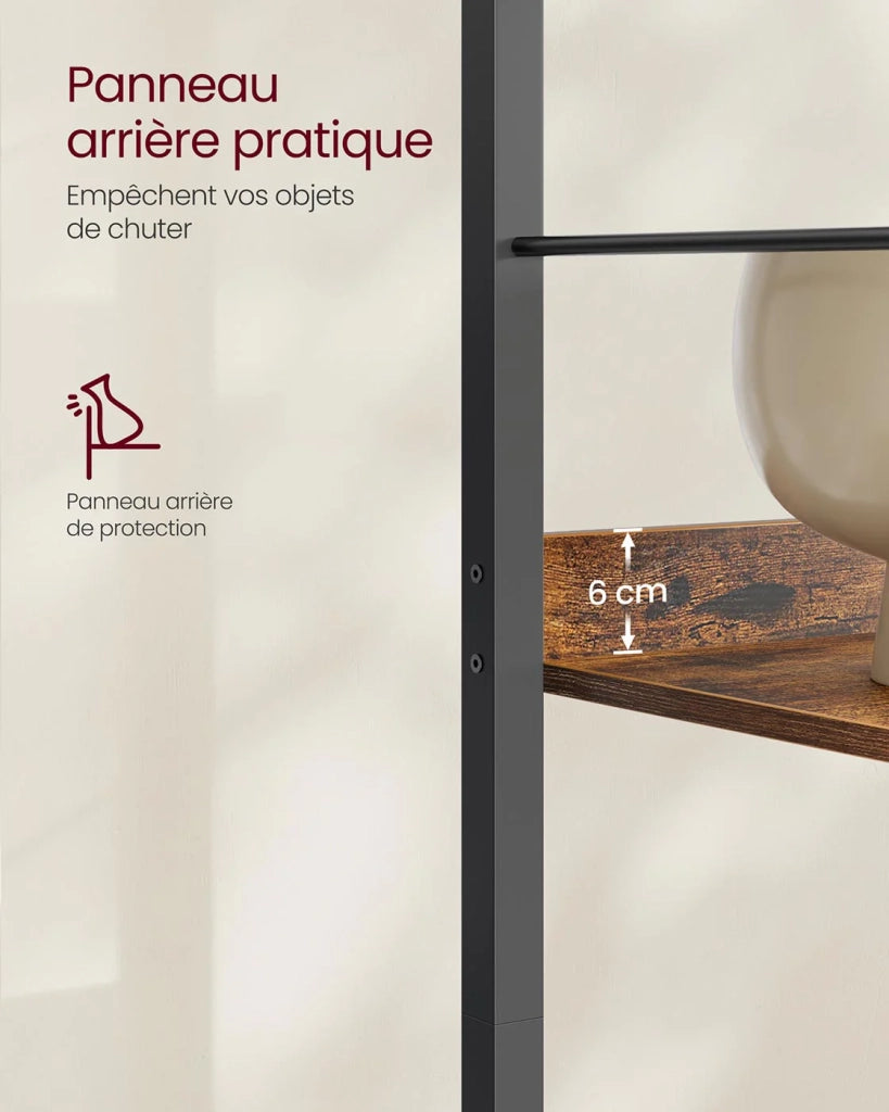 Libreria a 6 ripiani con pannelli posteriori in stile industriale per soggiorno studio ufficio marrone 12_0005806