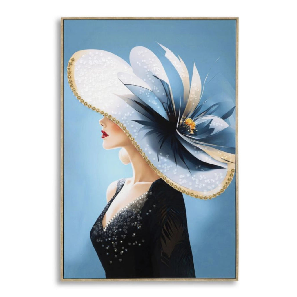 Dipinto su tela Dori B dama con cappello fiorito, 62x92 cm