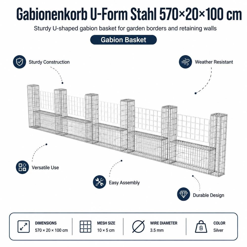 Gabion Basket U-shape Steel 570x20x100 Cm