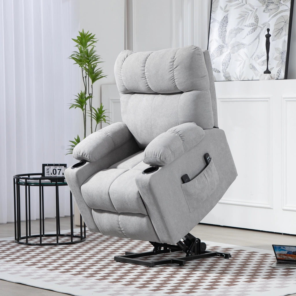 Poltrona Reclinabile Elettrica con Alzapersona ¨C Minimal ¨C Grigio Chiaro 144x91x88