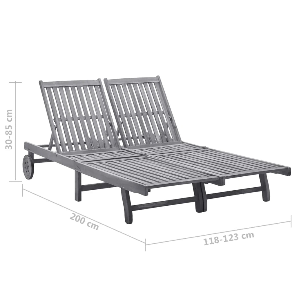 Lettino prendisole sedia a sdraio lettino prendisole letto da giardino mobili da esterno per patio 2 posti con cuscino grigio acacia 02_0012229