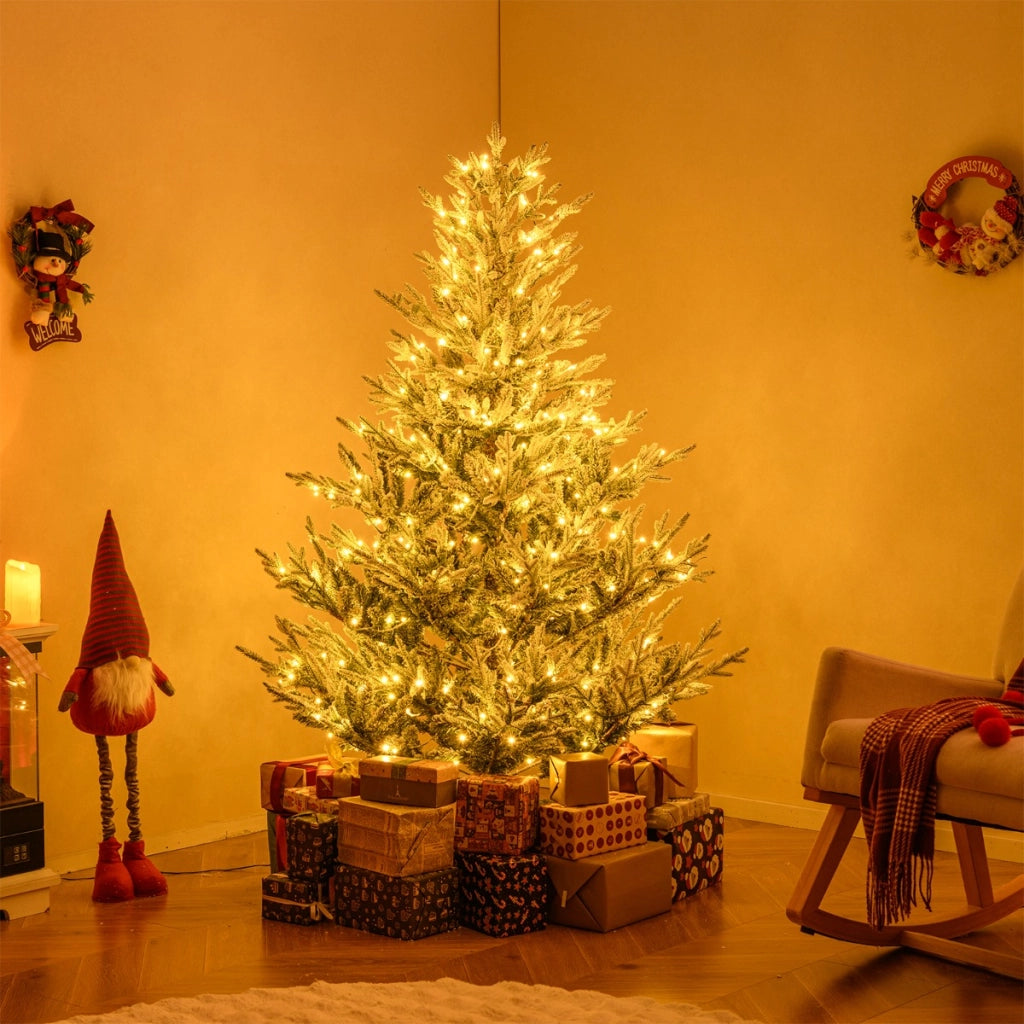 Albero artificiale preilluminato da 180cm luminosit¨¤ regolabile, Albero di natale innevato con rami articolati-Alberi di Natale