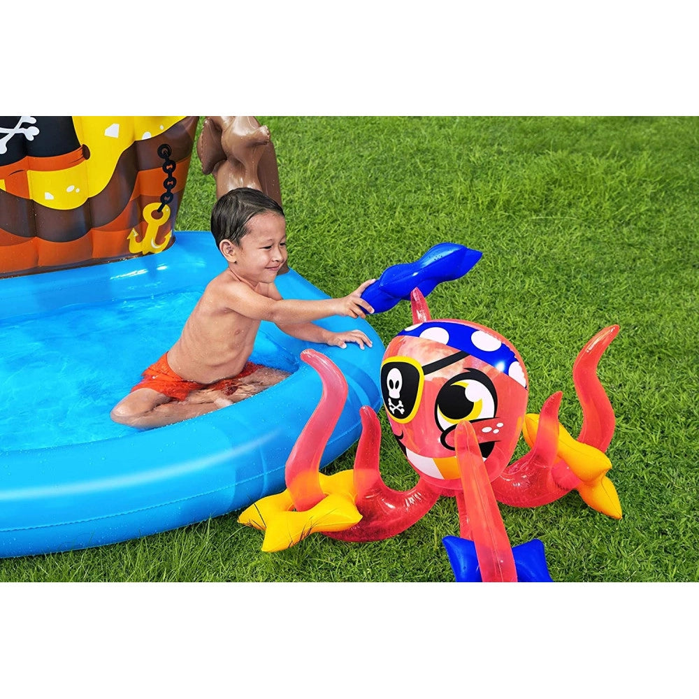 Trade Shop - Piscina Gonfiabile Area Di Gioco Per Bambini Pirati Mare Piscina Acqua 140x130cm -