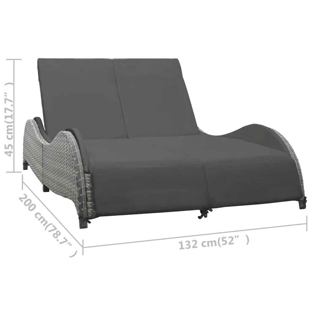 Lettino Prendisole | Sdraio da giardino | Lettino da sole Doppio con Cuscino in Polyrattan Antracite