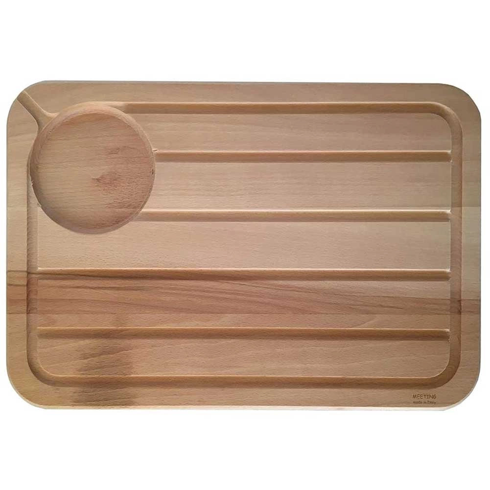 Tagliere Vassoio in Legno di Faggio per Carne con Porta Salse e Piedini 45x30cm