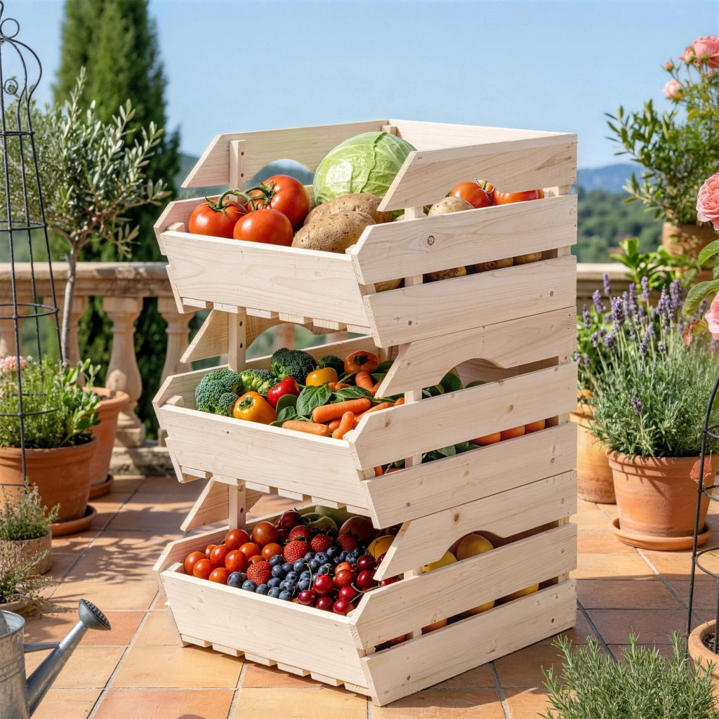 Tavolino Legno Naturale per Frutta e Verdura ¨C Minimal ¨C 27x37,5x60cm