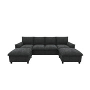 Divano modulare angolare - con pouf contenitore e schienale alto - in chenille nera