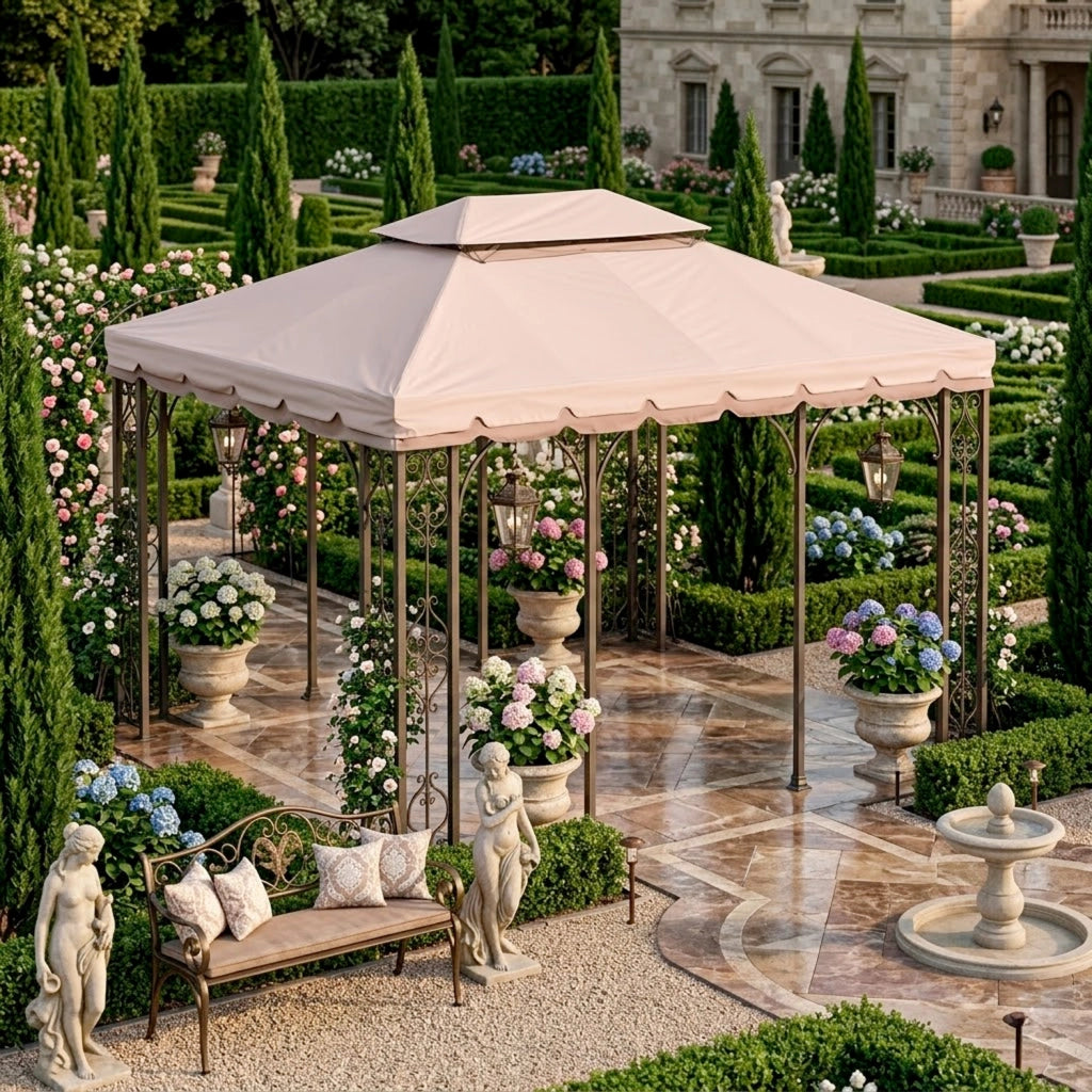 Telo Di Ricambio Per Gazebo 3x4 Metri Impermeabile In PVC Resistente A Sole Pioggia E Agenti Atmosferici Con Air Vent E Zanzariera Integrata Per Esterno Giardino Outdoor 300 x 400 Cm Beige