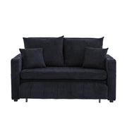 Divano Letto 2 Posti con USB; Portabicchieri; Tasca Laterale; 4 Cuscini in Chenille Nero
