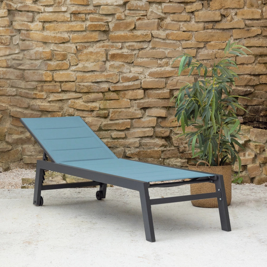 Lettino BARBADOS in textilene grigio-blu - alluminio antracite
