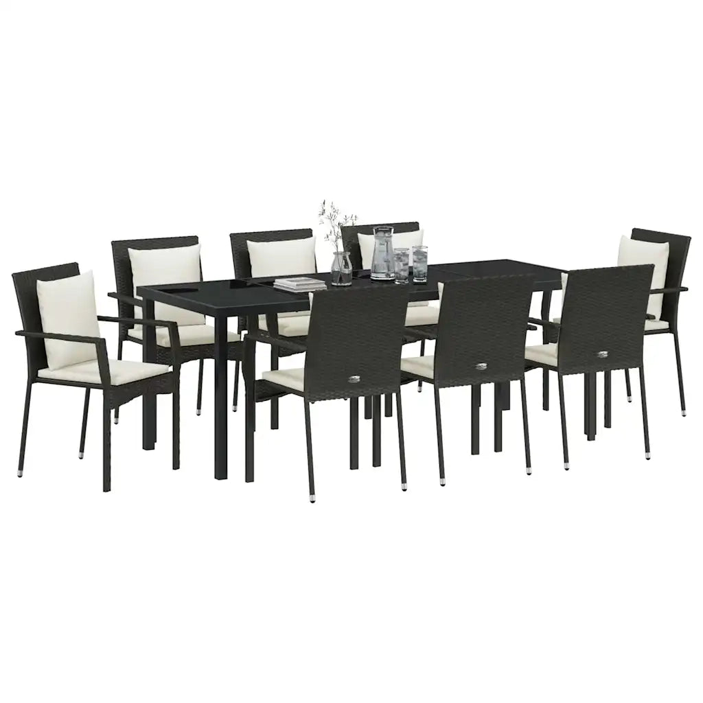 Set da Pranzo per Giardino con cuscino 9 pcs Nero polyrattan 3380077