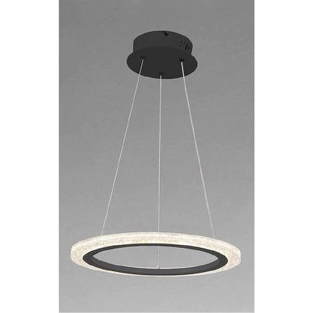 Trade Shop - Lampadario A Sospensione Led 24 Watt Cerchio Anello Effetto Cristallo Nero 31906 -