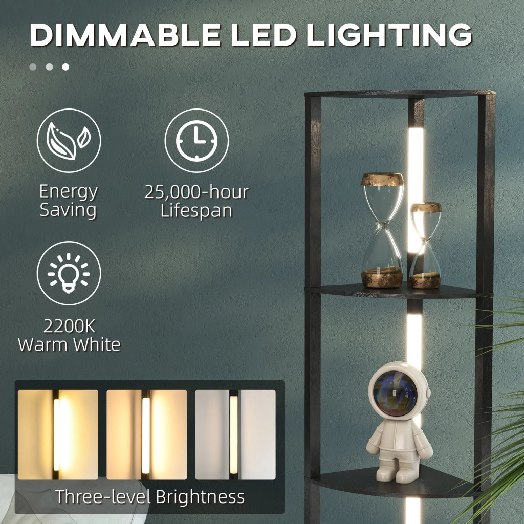 EasyComfort Lampada da Terra a Colonna in MDF con 4 Ripiani e Illuminazione a LED da 3000K, 41x29.5x163.5 cm, Nero