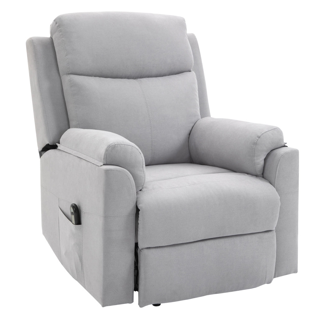 Poltrona Relax Elettrica con Alzapersona e Liegefunzione ¨C Minimal ¨C Tessuto Grigio Chiaro