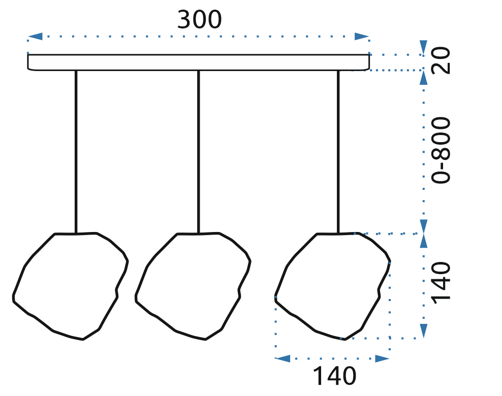 Lampada Ice App320 Ghiaccio Modern Design Loft Triplo