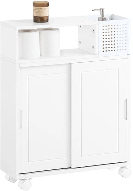 Organizzatore per bagno - Risparmio di spazio - Pannello regolabile - MDF e metallo - 17 cm x 69 cm x 52 cm