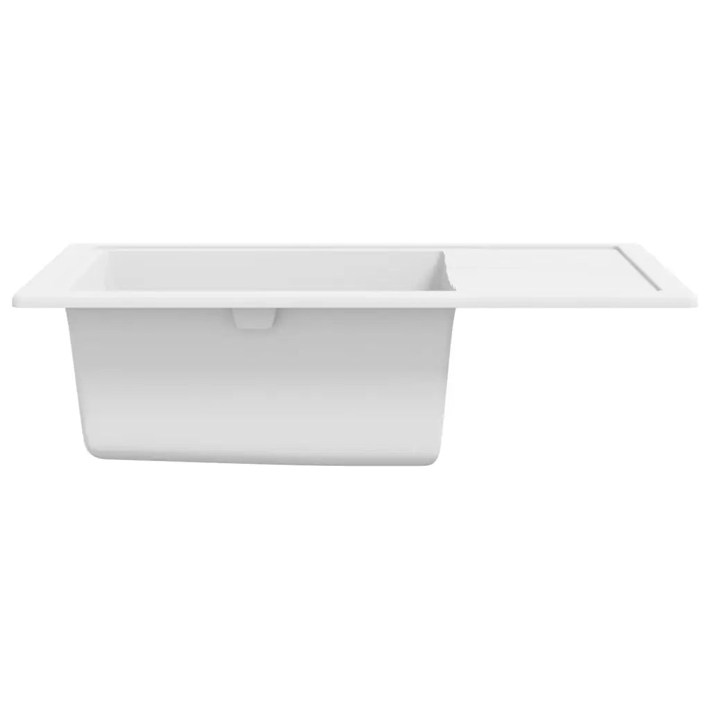 Lavello da Cucina con Foro Troppopieno-Lavandino-Lavabo Ovale Bianco in Granito