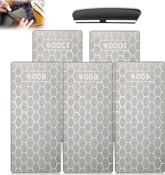 Set di abrasivi diamantati professionale 5-delito per coltelli - 400/600/800/1000/1200 Grit - Fondello antiscivolo - Utilizzo cucina e esterno