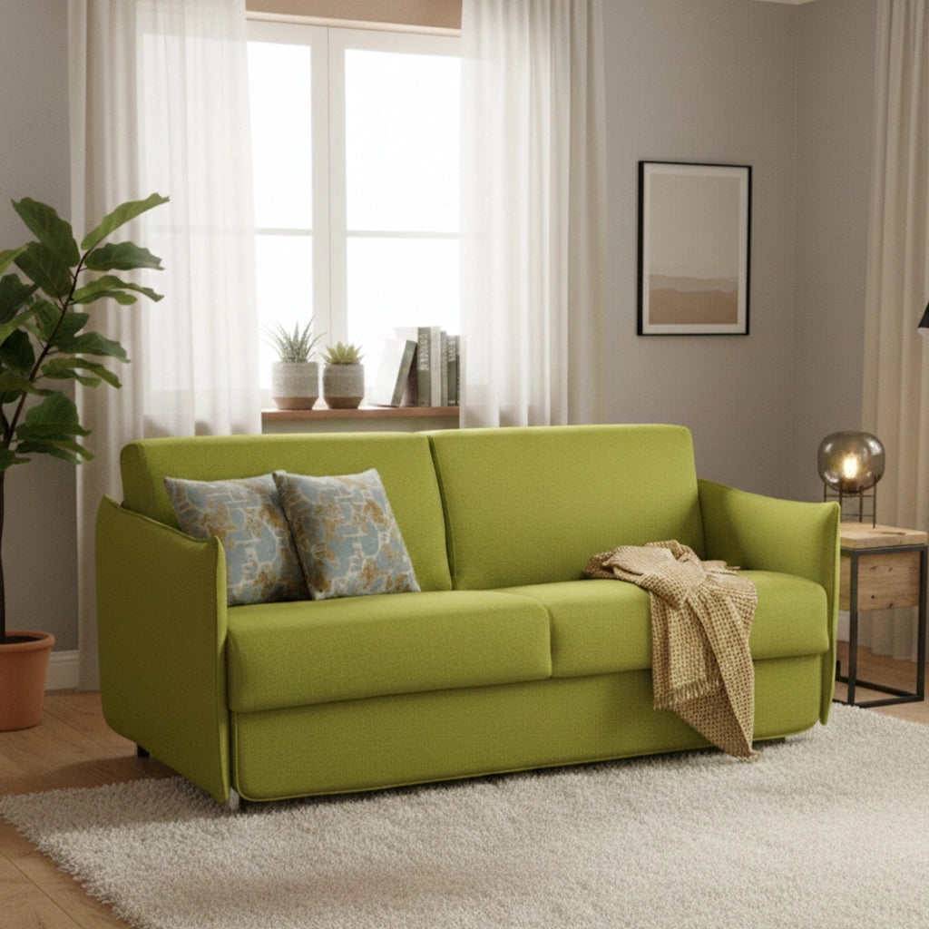 Verceia, Divano Letto 2 Posti Sfoderabile Made in Italy, 160x95 cm Verde
