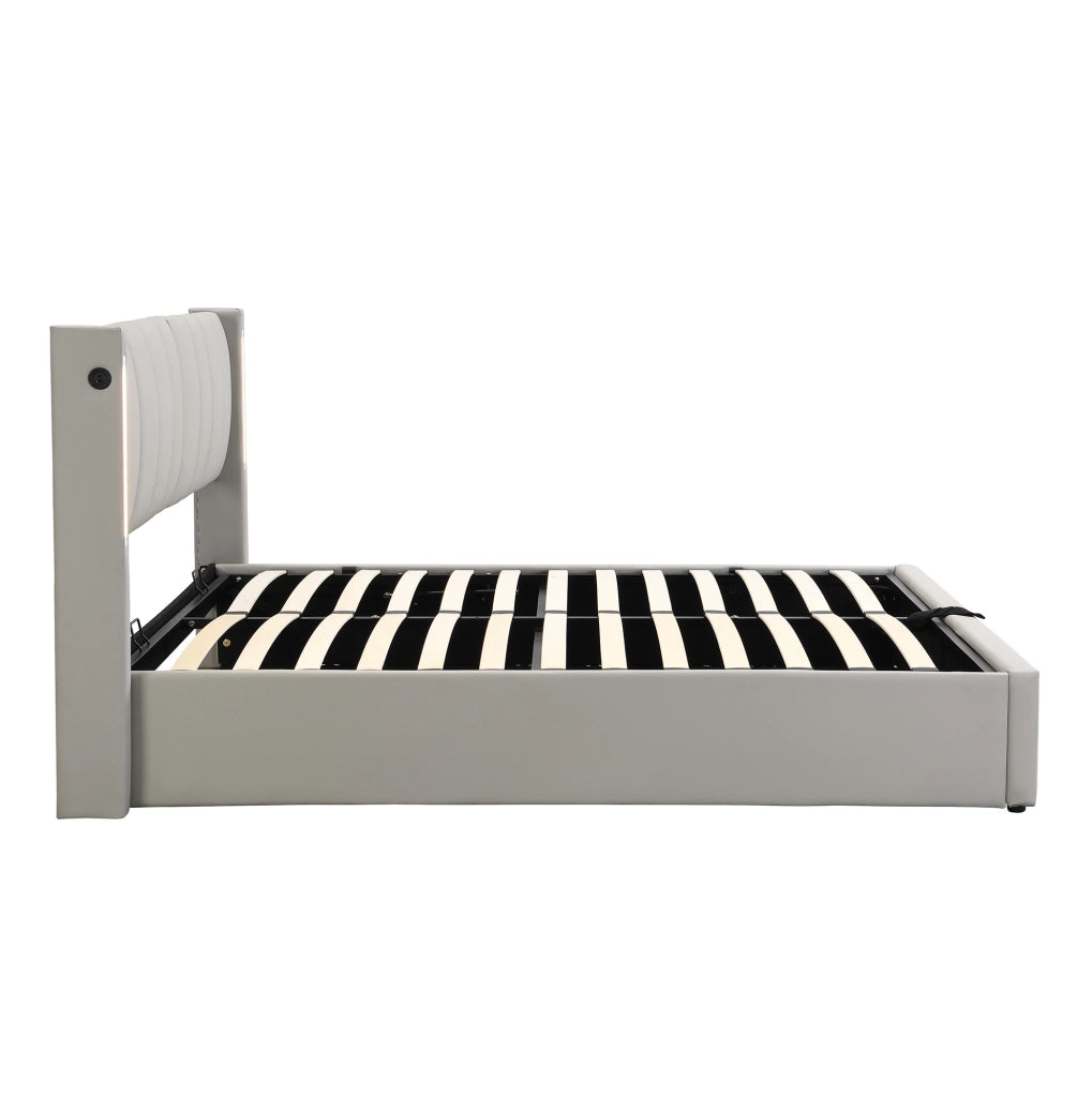 Letto matrimoniale 180x200 cm; USB e LED; PU grigio (Senza materasso)