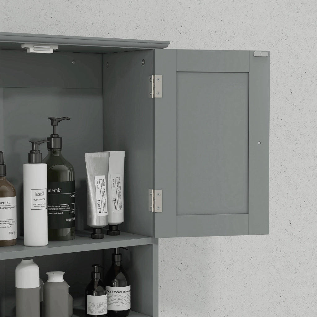 Mobiletto da Bagno Sospeso con Ante e Cassetti ¨C Zephmum ¨C Grigio 50.8x17.8x66 cm