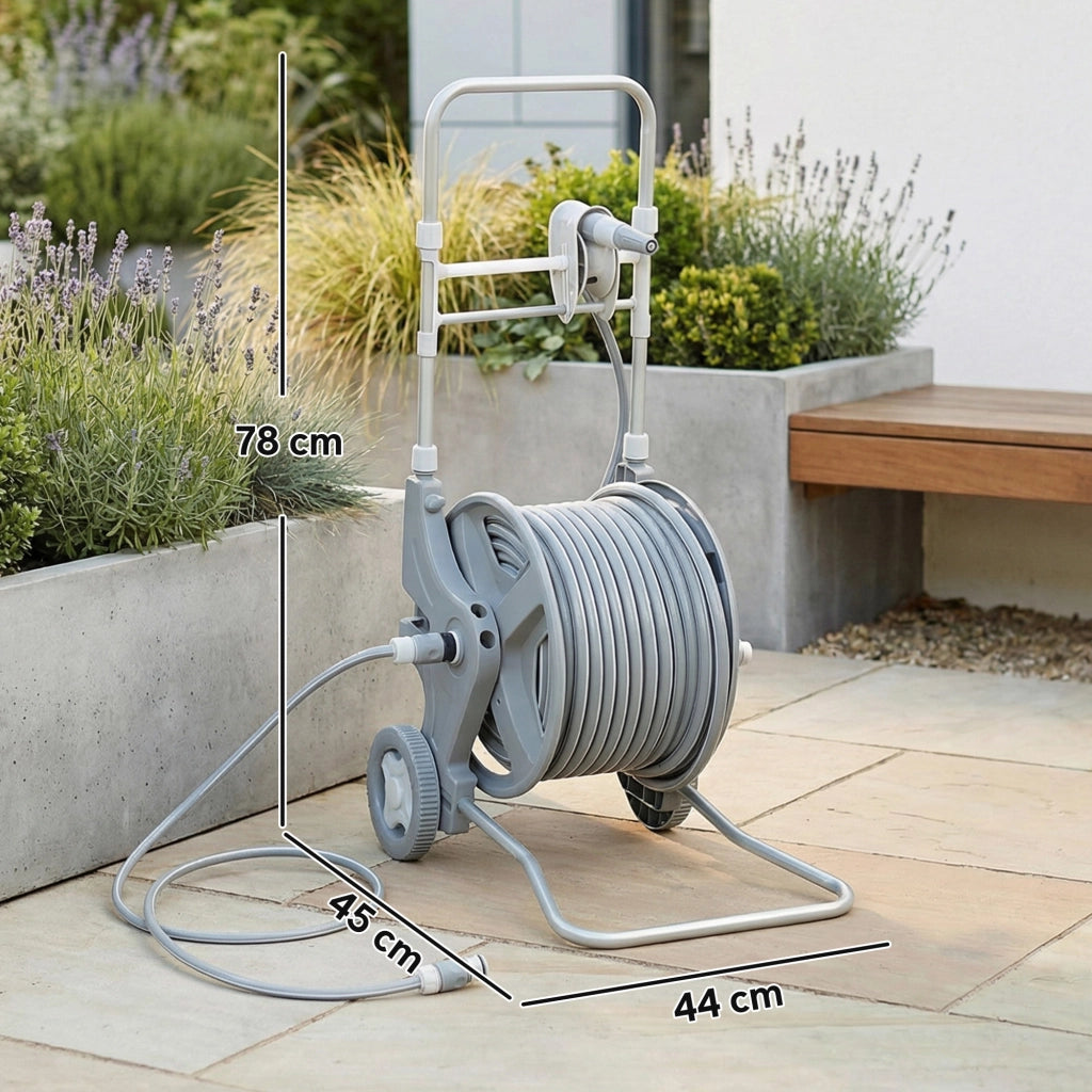 Carrello per Tubo 45 m con Maniglia e 2 Ruote ¨C zephmum ¨C Grigio 45x44x78 cm