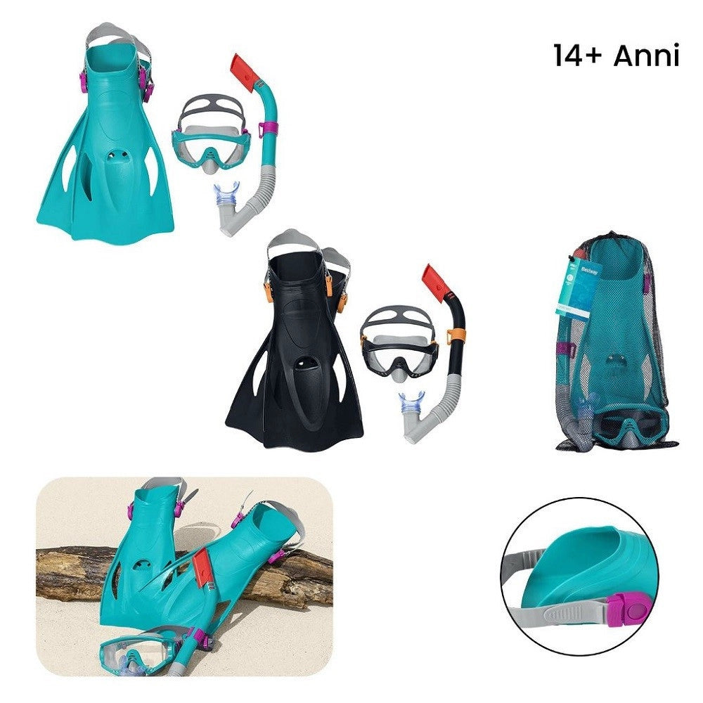 Trade Shop - Set Da Snorkeling Meridian Maschera Boccaglio Pinne 14+ Anni 2 Colori Ass 25020 -