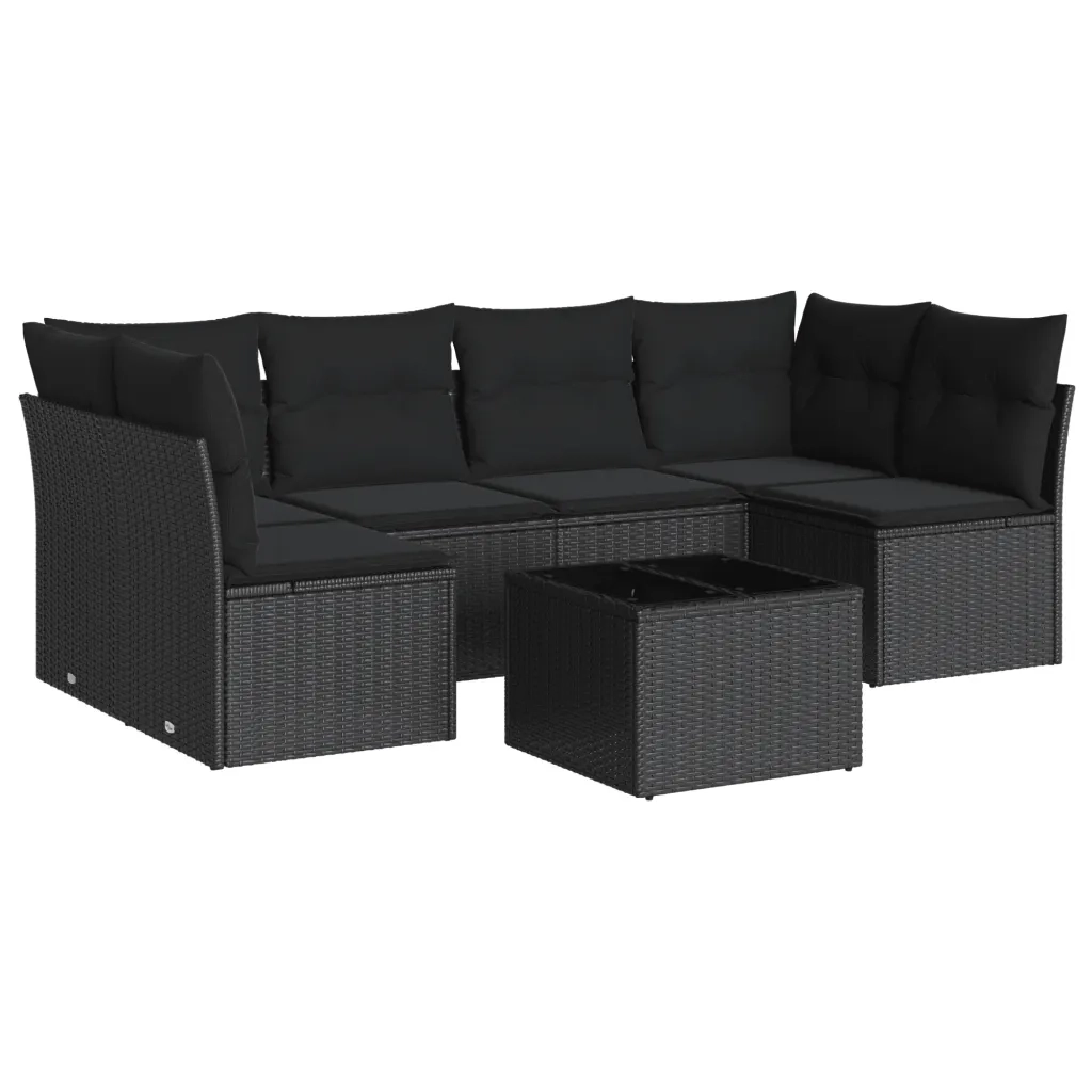 Set Divani da Giardino con Cuscini 7pz Nero Polyrattan