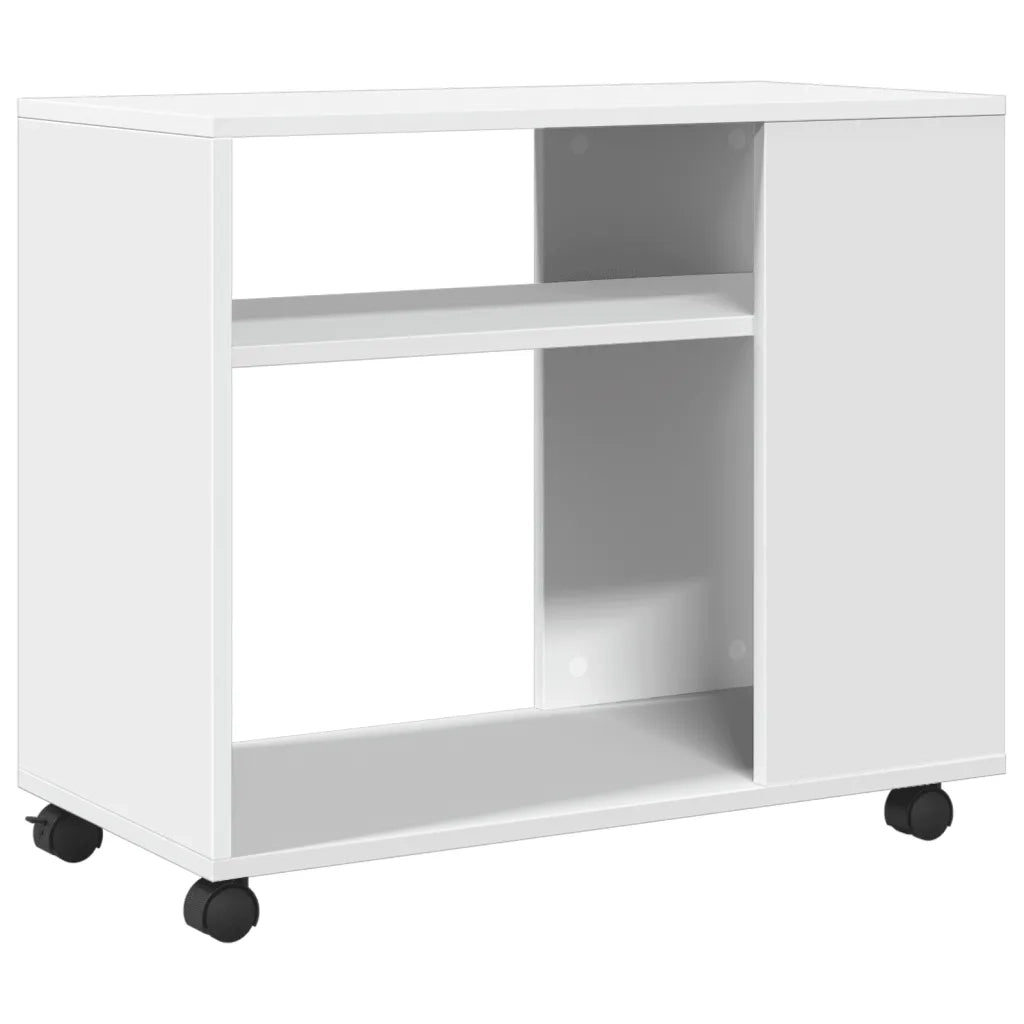 Tavolino con Ruote Bianco 70x35x60 cm in Truciolato 853146