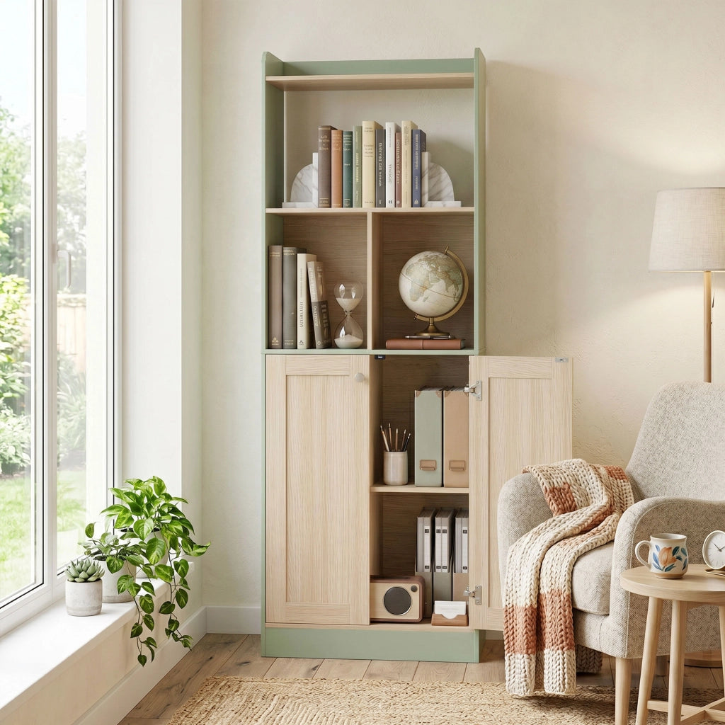Libreria 5 Livelli con 2 Ante ¨C Minimal ¨C Verde 60x30x161 cm